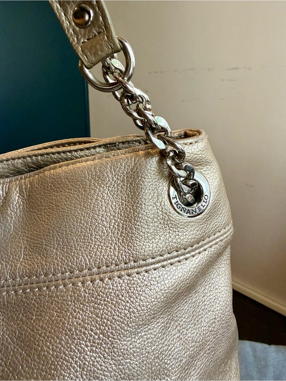 Tignanello Metallic Gold Shoulder Bag with Chain-Strap Accents - Picture 4 of 12